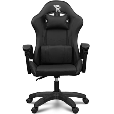 Ranqer Apollo Gaming Stuhl, Bürostuhl PC Stuhl, Gamer Stuhl mit Kopfstütze, Lendenkissen und Armlehnen, verstellbare Rückenlehne 90-135°, Gaming Sessel, Schwarz