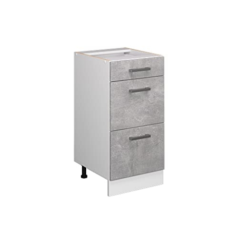 Vicco Küchenunterschrank R-Line, Beton/Weiß, 40 cm mit Schubladen, ohne Arbeitsplatte