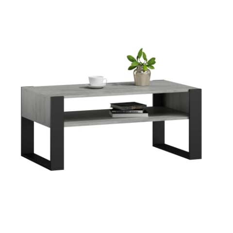 MATKAM Couchtisch KAJA H50 x B100 x T53,6 cm Loft Retro, offene Ablage unter der Tischplatte, Kufenbeine (Beton)
