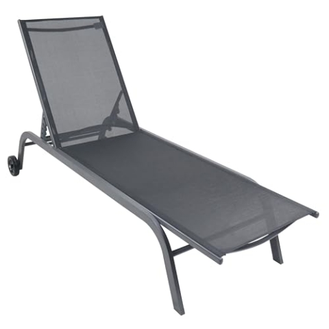 VCM Sonnenliege rollbar | Maße ca. L. 192 x H. 32 x B. 58 cm | Liegestuhl mit Verstellbarer Rückenlehne | Strandliege - Sonlas 192x58 Schwarz
