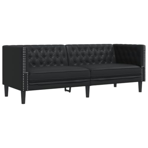 vidaXL Chesterfield Sofa 3-Sitzer, Couch mit Armlehnen Rückenlehne Stützbeine, Polstersofa für Wohnzimmer, Couchgarnitur, Schwarz Kunstleder