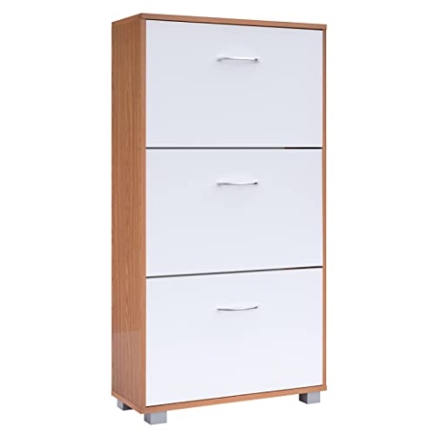 Casaria® Schuhschrank für 18 Paar Schuhe Schmal 115x60x25cm 3 Klappen Hoch Holz Geschlossen Kippsicherung Flur Diele Schuhkipper Schuhkommode Buche Weiß