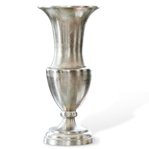 Loberon Vase Gilberta, prächtig und modern zugleich, schlankes Design, für Trockenblumen, Blumen & Efeu, Wohndekoration, Aluminiumguss, antiksilber