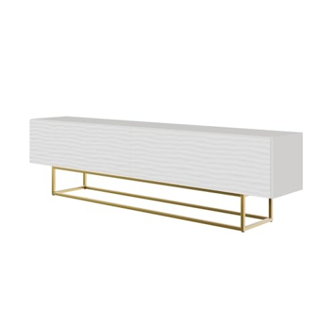 Selsey TV Schrank Lowboard Board Sideboard Fernsehtisch Fernsehschrank 2 Fächer Push to Open 175 cm Wellenmuster Goldene Beine Weiß Wavio