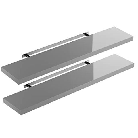 Casaria® 2X Wandregal Holz Grau Hängeregal mit Halterung 15kg Tragkraft Küche Wohnzimmer Schweberegal Bücherregal Regalbrett Schwebend Hochglanz 110cm