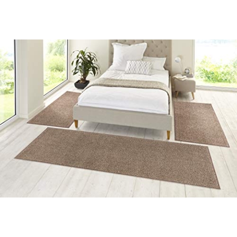 Hanse Home Pure Teppich Bettumrandung 3-teilig – Bettvorleger Bettläufer Teppichläufer Kurzflor Einfarbig Unifarben Läufer-Set für Kinderzimmer Schlafzimmer, Braun, 2X 70x140cm 1x 70x240cm