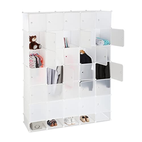 Relaxdays XXL Kleiderschrank Stecksystem, 25 Fächer, groß, 5 Kleiderstangen, Schlafzimmerschrank HxB 234x180 cm, weiß