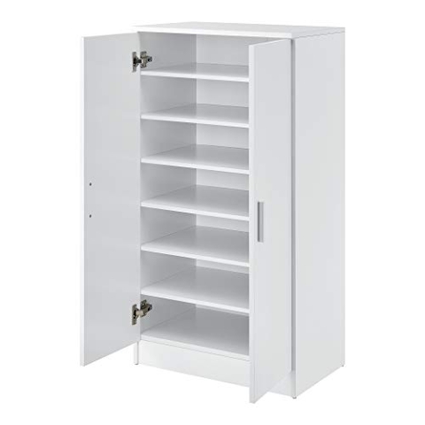 [en.casa] Schuhschrank 108x55x35 cm Schuhkipper mit 2 Türen Schuhaufbewahrung Platz für 14 Paar Schuhe Schuhbank Kommode Weiß