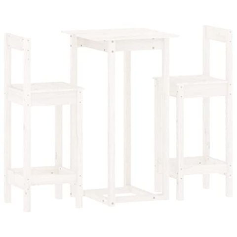 vidaXL 3-TLG. Bar-Set Weiß Massivholz Kiefer, Bistro-Set, Bartisch und Stühle, Barstuhl Holz, Möbel-Set, Barhocker Holz, Barstuhl Massivholz