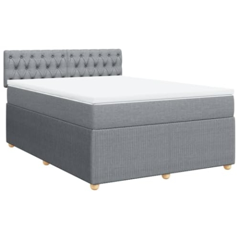 vidaXL Boxspringbett, Doppelbett mit LED Matratze Matratzenauflage, Bettgestell mit Lattenrost Kopfteil, Polsterbett Bett für Schlafzimmer, Hellgrau 140x200cm Stoff