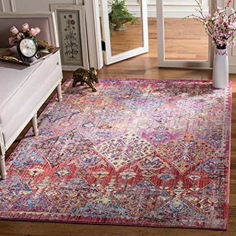 SAFAVIEH Traditionell Teppich für Wohnzimmer, Esszimmer, Schlafzimmer - Bristol Collection, Kurzer Flor, Rose und Multi, 155 X 229 cm