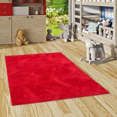 Pergamon Super Soft Kinder Hochflor Teppich Silky Kids Rot - für Kinderzimmer und Jugendzimmer