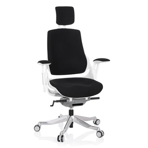 hjh OFFICE 640310 Profi Bürostuhl SPEKTRE Stoff Weiß/Schwarz ergonomischer Drehstuhl mit Verstellbarer Rückenlehne