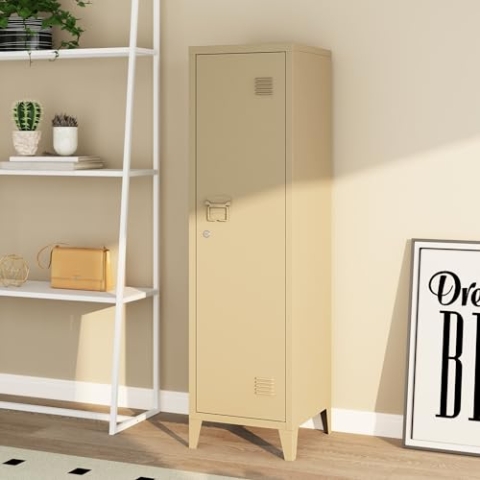[en.casa] Einzelspind Kurikka Metallspind mit 2 Ablagen 137 x 38 x 38 cm abschließbar Schließfachschrank Metallschrank Garderobenschrank Kamelfarben