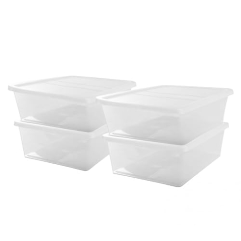 Iris Ohyama, Set aus 4 Aufbewahrungsboxen mit Deckel NCB-28-4x 28 L - L54 x B39.5 x H17 cm - Transparent