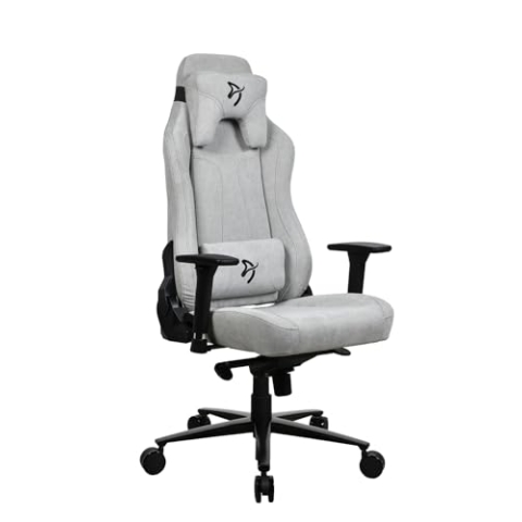 Arozzi Vernazza Premium-Polsterung SoftFabric™ Ergonomischer Computer-/Gaming-/Bürostuhl, Liegestuhl, drehbar, neigbar, höhenverstellbar, Lendenwirbel- und Nackenstütze – Light Grey