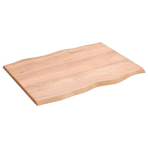 vidaXL Tischplatte, Holzplatte für Tisch Esstisch Couchtisch, Massivholzplatte Handgefertigt mit Baumkante, Ersatztischplatte, Hellbraun 80x60x2cm Massivholz Eiche Behandelt