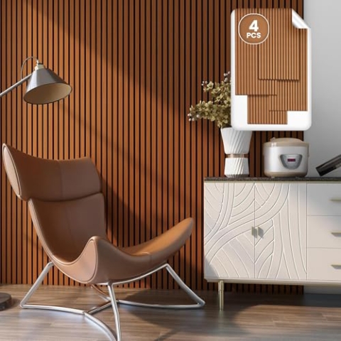 NEU.HOLZ Akustikpaneele Holz - Schalldämmung Wandpaneele in Holzoptik Teak, Schallschutz Akustikplatten Wandverkleidung innen, Schallabsorber Paneele Wand & Decke, Holzpaneele Wand 2,88 m²