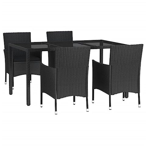 vidaXL Garten Essgruppe 5-TLG., Gartenmöbel Set mit Kissen, Gartengarnitur Tisch 4 Stühle, Sitzgruppe Gartenset, Schwarz Poly Rattan
