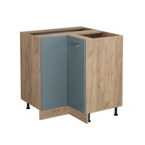 Vicco Eckunterschrank R-Line, Blau-Grau/Goldkraft Eiche, 75.6 cm ohne Arbeitsplatte