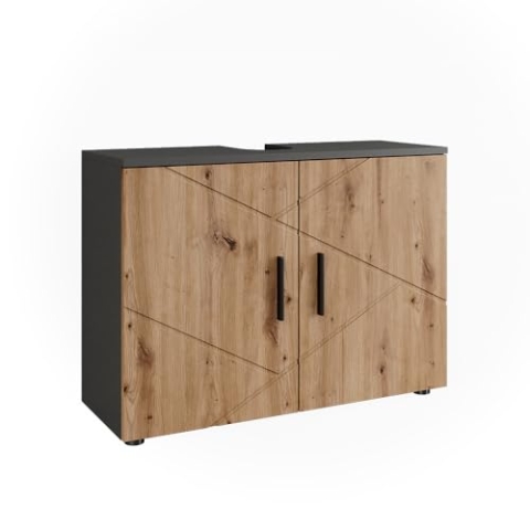 Vicco Waschbeckenunterschrank Irma, Anthrazit/Goldkraft Eiche, 80 x 59 cm mit 2 Türen