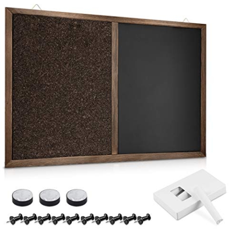 Navaris Kombitafel aus Kreidetafel und Kork Pinnwand - Memoboard 90x60 cm mit magnetischer Tafelfolie Korkwand - inkl. Kreide Pins Magnete Halterung