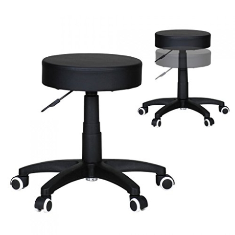 AMSTYLE Hocker Design Arbeitshocker verstellbar Bezug Kunstleder Schwarz Sitzhocker Rollen Rollhocker gepolstert ohne Lehne Praxishocker auf Rollen Arzthocker Hartbodenrollen höhenverstellbar