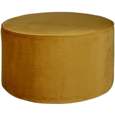 WOOOD Sara Hocker Ø 60 cm - Niedriger Pouf Sitzhocker Rund aus Samtstoff Fußbank Sitzpouf - Ocker Gelb - 36x60x60 cm