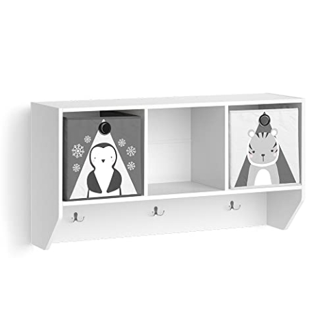Vicco Wandregal für das Kinderzimmer Luigi, Weiß, 107 x 56 cm mit 2 Faltboxen Opt.1