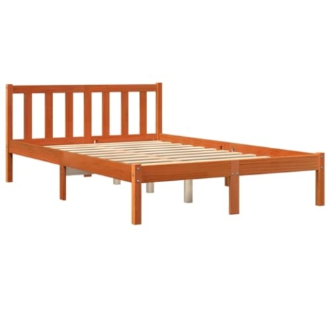 vidaXL Massivholzbett, Holzbett mit Kopfteil Lattenrost, Doppelbett für Schlafzimmer, Bett Bettgestell, Modern, Wachsbraun 140x190cm Kiefer