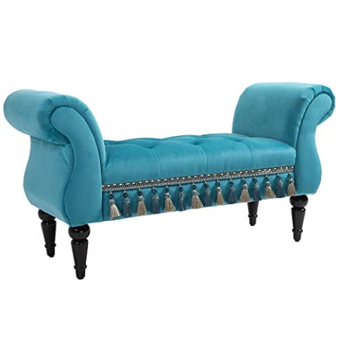 HOMCOM Sitzbank Polsterbank, Samtoptik, Luxus Bettbank mit Holzbeine, Flurbank für Schlafzimmer, bis 150 kg Belastbar, Blau, 117 x 40 x 58 cm