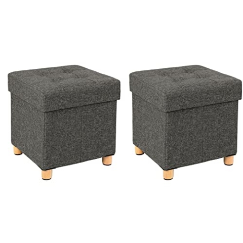 SONGMICS Sitzbank mit Stauraum, 2 Set Schuhbank, klappbare Sitztruhe, Aufbewahrungsbox, Fußbank, 38 x 38 x 40 cm, für Wohnzimmer, Schlafzimmer, dunkelgrau LSF014G12