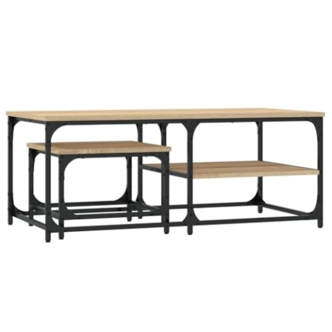 vidaXL Satztische 2 STK., Satztisch Couchtisch Rechteckig, Beistelltisch Sofatisch für Wohnzimmer Schlafzimmer, Tisch Kaffeetisch, Sonoma-Eiche Holzwerkstoff