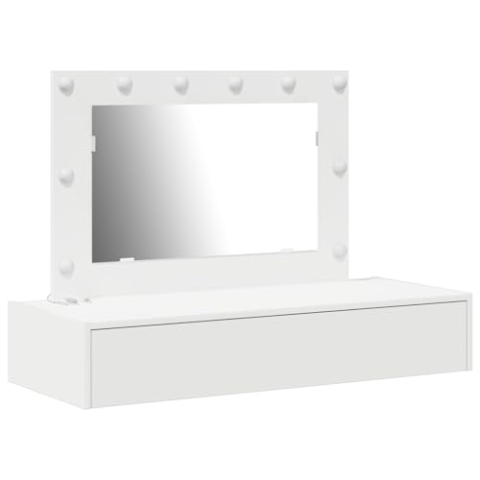vidaXL Moderner LED Frisiertisch Mit Spiegel Kompakter Schminktisch Für Schlafzimmer Weiß MDF Integrierte Beleuchtung Und Stauraum Ideal Für Make-up Pflege Möbel Design Kosmetik Organizer
