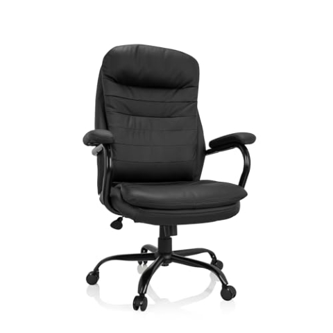 hjh OFFICE 729436 Chefsessel Relax XXL Bürostuhl mit hoher Rückenlehne, belastbar bis 180 kg, gepolstert, PU Schwarz