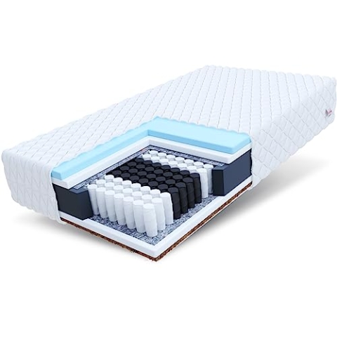 FDM Laval MAX Taschenfederkernmatratze 90x200 cm Matratze 7-Zonen Hochelastischer HR Komfortschaum Kokos Härtegrad H2/H4 (Mittelweich/Hart) 26 cm Höhe Zweiseitig Abnehmbarer Bezug Waschbar