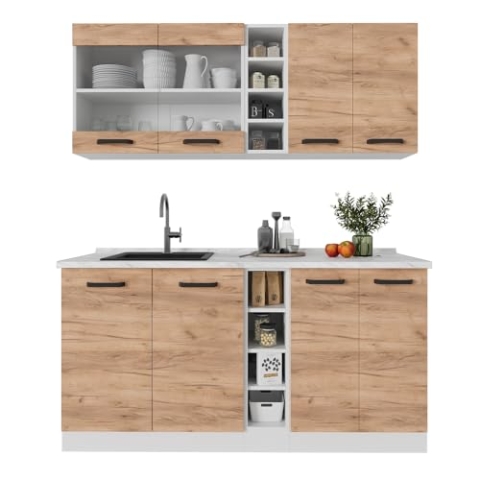 Vicco Singleküche R-Line, Goldkraft Eiche/Weiß, 160 cm ohne Arbeitsplatte