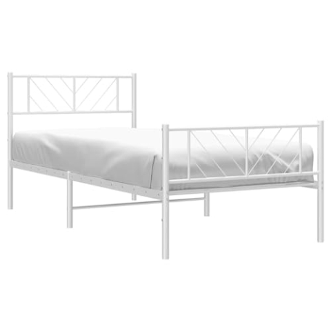vidaXL Bettgestell, Bettrahmen mit Kopfteil Fußteil, Metallbett Bett mit Lattenrost, Einzelbett Gästebett Schlafzimmer, Metall Weiß 100x200cm