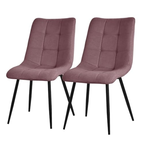 ML-Design Esszimmerstühle 2er Set Altrosa, Wohnzimmerstühle mit Stoffbezug & schwarzen Metallbeinen, Küchenstühle mit Rückenlehne, Polsterstühle für Esszimmer Wohnzimmer Küche Büro, Gepolsterte Sessel