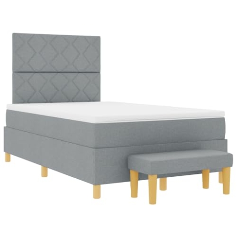 vidaXL Boxspringbett mit Matratze & Bank Hellgrau 120x200 cm Stoff