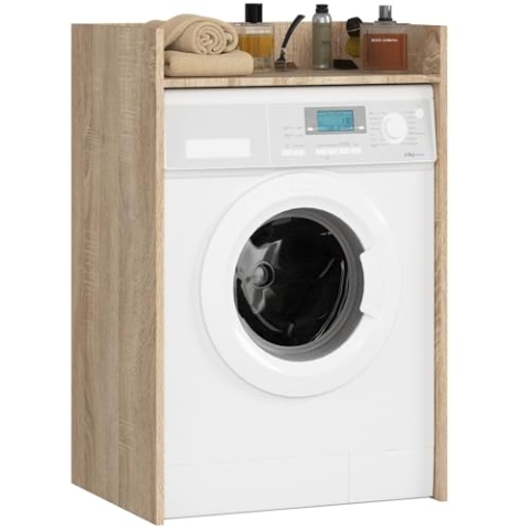 AKORD Waschmaschinenschrank 64cm geeignet für Waschmaschine & Wäschetrockner, Waschmaschinenschrank 64cm Überbauschrank, Badezimmermöbel Größe 64x98x50 cm, Sonoma Eiche & Sonoma Eiche