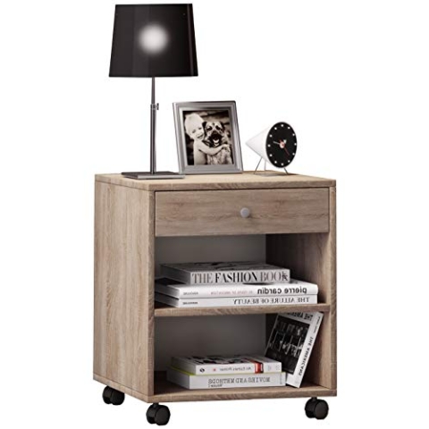 VCM Nachtschrank | Beistelltisch | Nachttisch rollbar | Maße ca. H 54 x B 45 x T 38 cm - Rolda Sonoma-Eiche