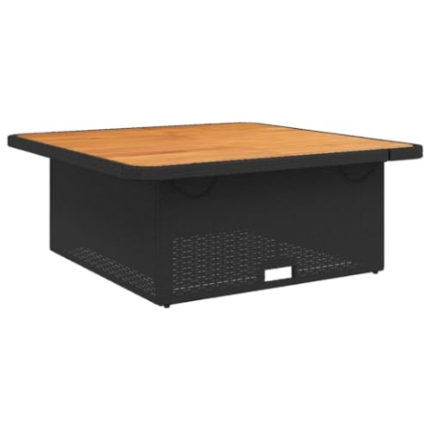vidaXL Gartentisch, Outdoor Tisch mit Verstellbarer Tischplatte, Couchtisch mit Stahlrahmen, Esstisch Gartenmöbel, Schwarz Poly Rattan Akazienholz
