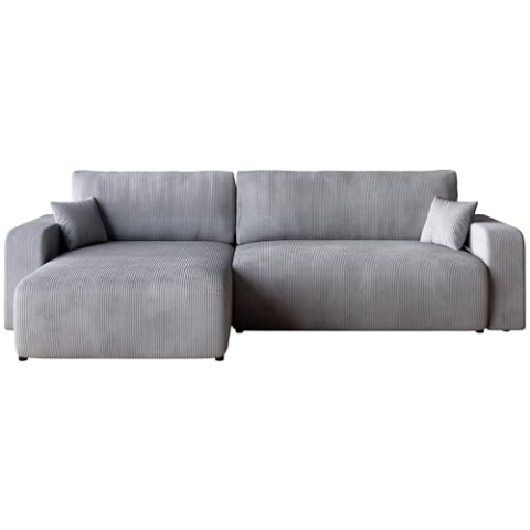 BROMARKT Sofa mit Schlaffunktion Couch L Cordstoff Sofa Bettkasten Schlafsofa für Wohnzimmer freistehend PUMI L Relaxsofa 3 sitzer 274x148x82 cm Hellgrau
