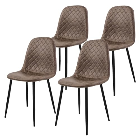 ML-Design Esszimmerstühle 4er Set, Braun, Küchenstuhl aus Kunstleder, Wohnzimmerstuhl mit Rückenlehne, Polsterstuhl mit Metallbeinen, Ergonomischer Stuhl für Esstisch, Esszimmerstuhl Scandinavian