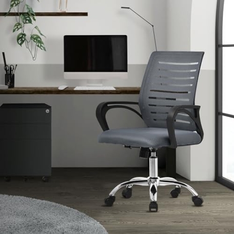 ML-Design Bürostuhl ergonomisch, Grau, Höhenverstellbarer Schreibtischstuhl mit Armlehnen, Computerstuhl mit atmungsaktiver Netzbespannung, Wippfunktion, 360° Drehstuhl mit Rollen, Gaming Stuhl