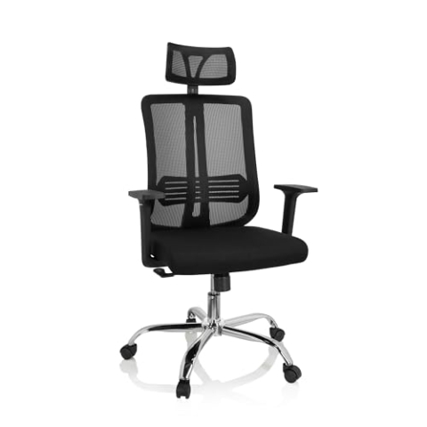 hjh OFFICE 719221 Bürostuhl ZH 200 Drehstuhl mit ergonomischer Rückenlehne, Kopfstütze verstellbar, Stoff/Netzstoff Schwarz