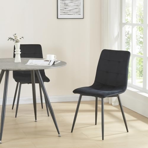 [en.casa] Esszimmerstuhl Lexnitz 2er Set Küchenstühle Lehnstuhl skandinavisch Polsterstuhl Samt mit Rückenlehne mit runden Stahlfüßen 89 x 44 x 45 cm Schwarz