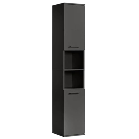 mokebo® Bad Hochschrank in Anthrazit-Schwarz 'Der Kapitän', Badezimmerschrank schmal oder Badschrank, auch als Badezimmerhochschrank & Badregal Badezimmer aus Holz in 180x33x34 (HxBxT in cm)