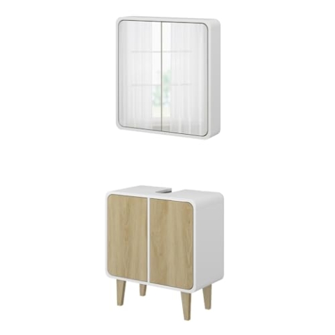 Vicco Badmöbel-Set Arla, Badezimmerschrank-Set, Weiß/Eiche, 2 Teile